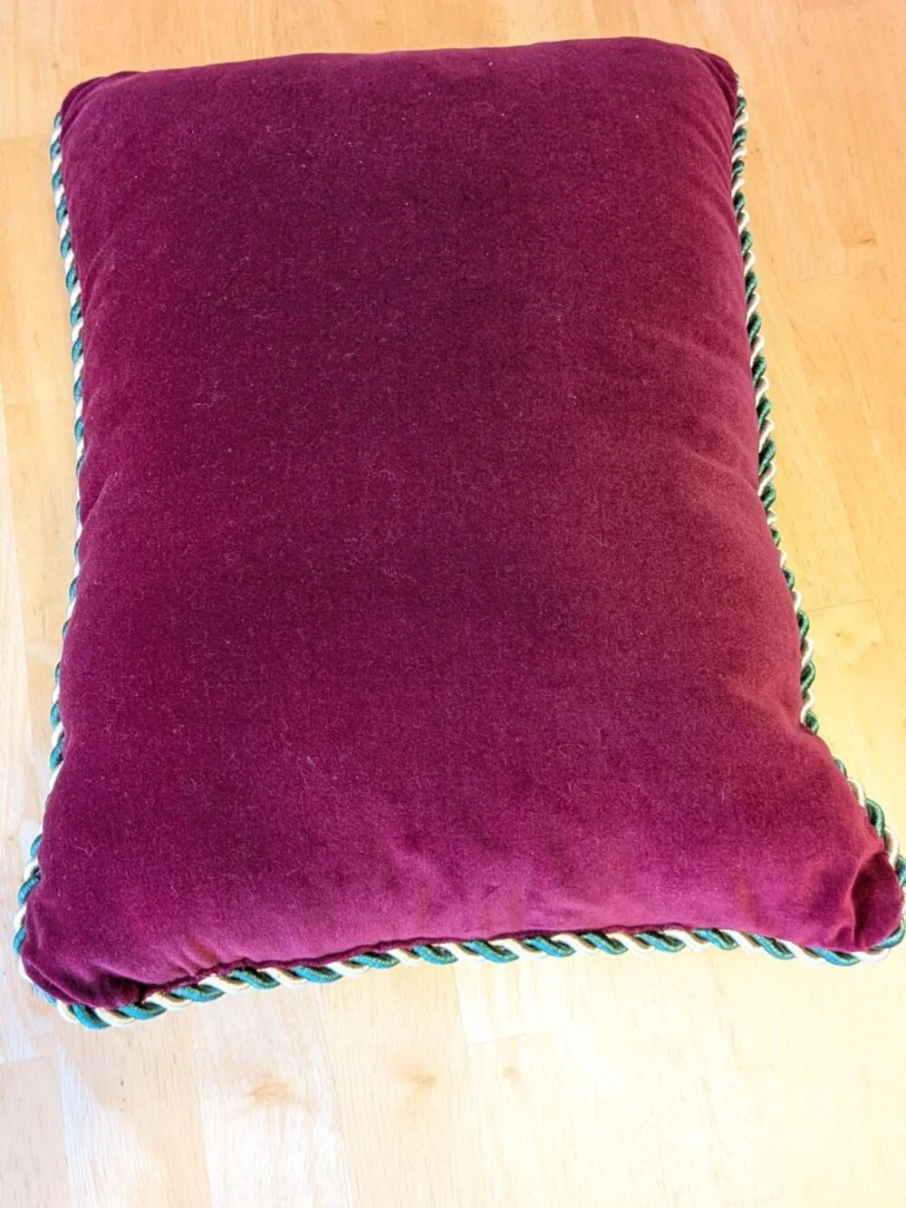 Embroidered Christmas Pillow Red Cotton Velvet cord 17